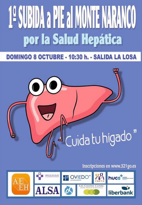 Cartel anunciador de la 1ª subida al Monte Naranco por la Salud Hepática en Oviedo